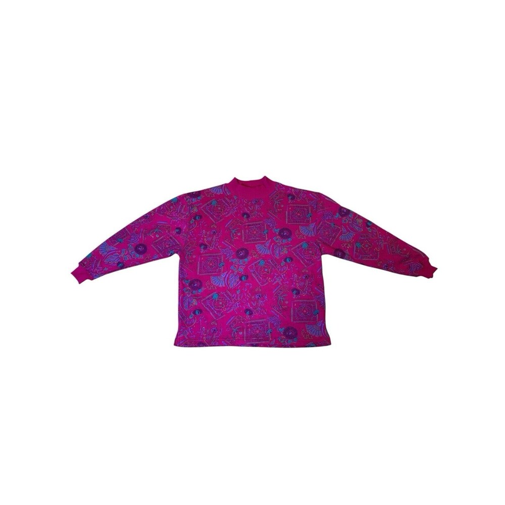 Vintage PASTA Magenta Women's 1980s Printed Pattern Pullover Sweatshirt Sz S EUC